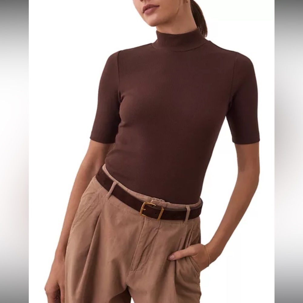 Jamie Scott Vintage Ribbed Short Sleeve Cappucino Turtleneck